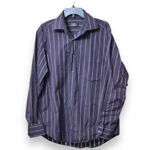 Bugatchi Uomo Shirt Mens Large Blue Purple Striped Button Up Long Sleeve Casual